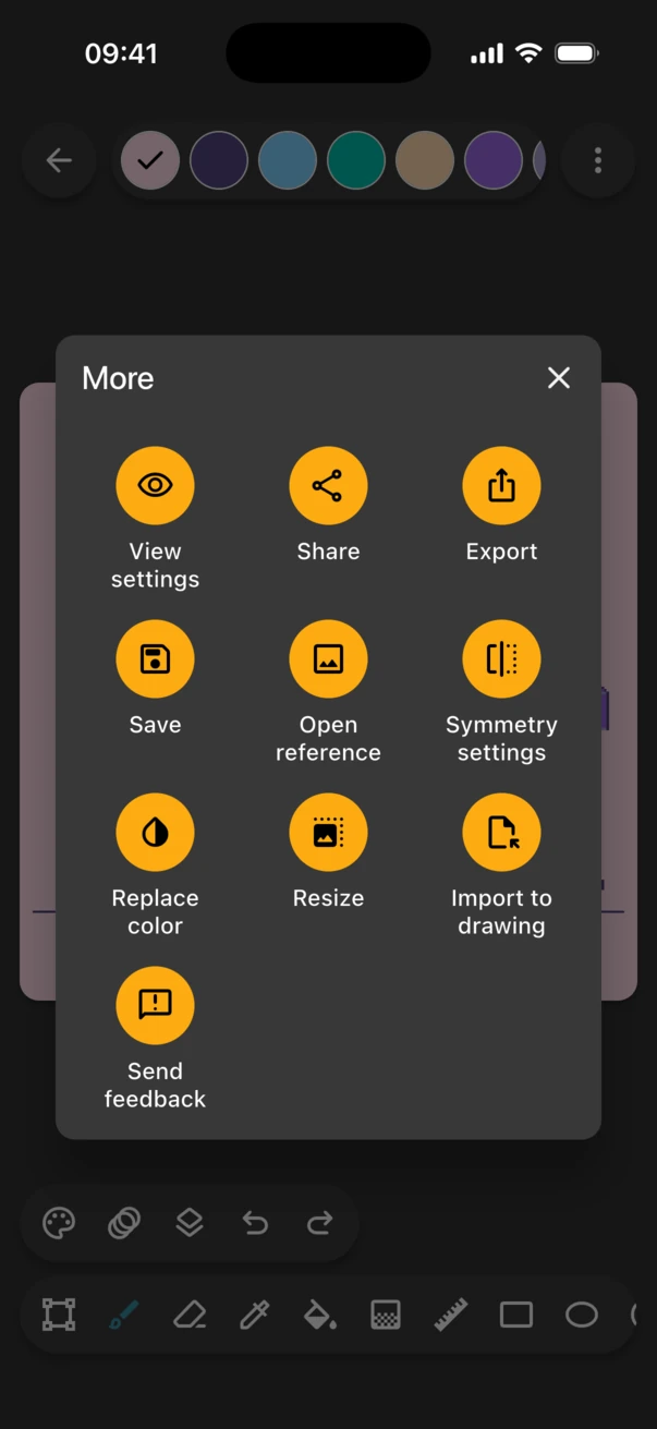 The More menu in the Inktica editor with the Export option